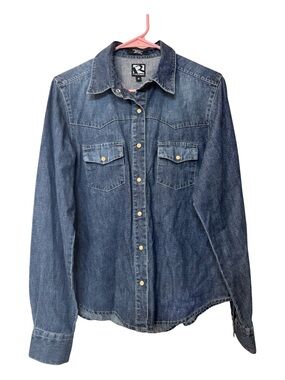 Vintage Rockies Denim Western Pearl Snap Shirt Blue Dark Wash Medium